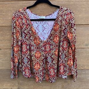 Plume and Thread Deep V-neck Pleated Crop Top